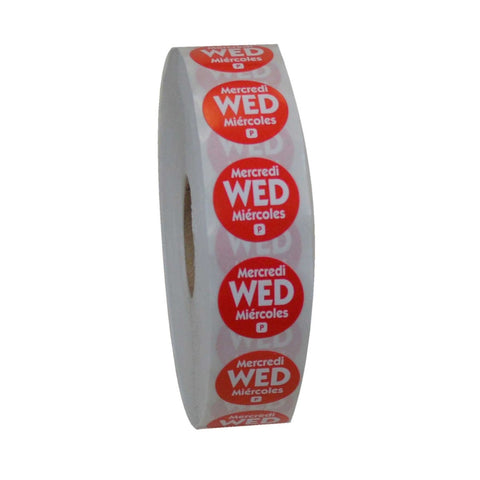 National Checking Company Dateit Red Trilingual Permanent Label - Wednesday, 0.75 inch Circle -- 2000 per case.