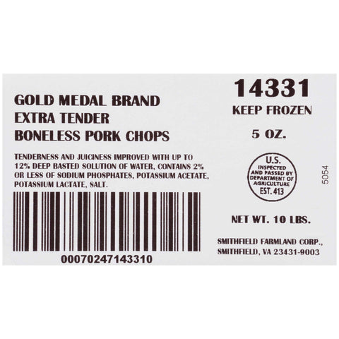 Extra Tender Gold Medal Boneless Pork Chop, 10 Pound.