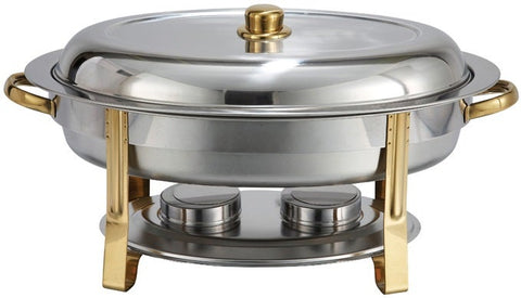 Winco Malibu Stainless Steel Gold Accent Oval Chafer, 6 Quart
