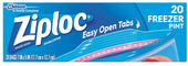 Ziploc Easy To Open Pint Freezer Bag, 20 count per pack -- 12 per case.