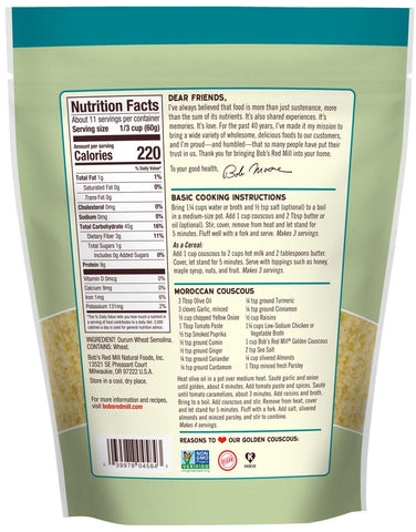 Bobs Red Mill Golden Couscous, 24 Ounce -- 4 per case