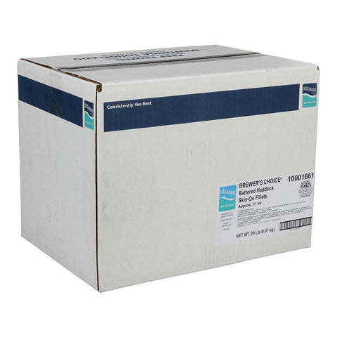 Brewers Choice Battered Skin On Haddock Fillet, 11 Ounce of 28-37 Pieces, 20 Pound.
