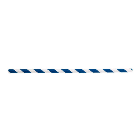 Tablecraft Unwrapped Blue Striped Paper Straw, 7.75 inch -- 500 per case