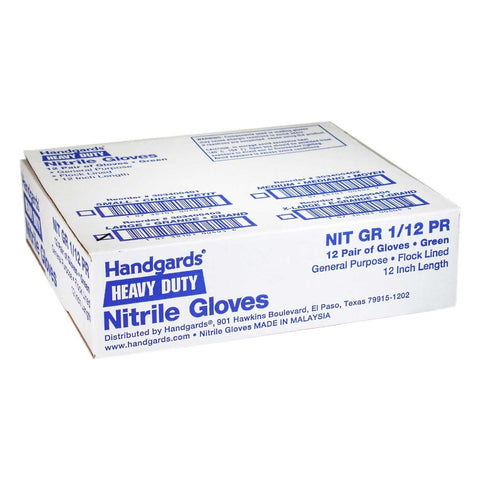 Handgards Large Green Heavy Duty Utility Lined Reusable Glove, 12 inch -- 12 per case.
