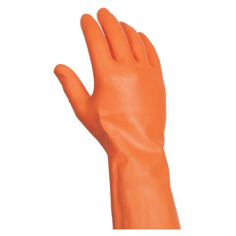 Handgards Small Orange Latex Heavy Duty Utility Reusable Glove, 12 inch -- 4 per case.