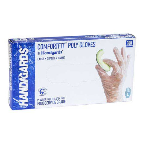 Handgards Comfortfit Powder Free Large Poly Gloves - 100 count per pack -- 10 packs per case