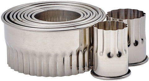 Winco Stainless Steel 11 Piece Round Fluted Cookie Cutter Set, 2 inch Height -- 24 set per case
