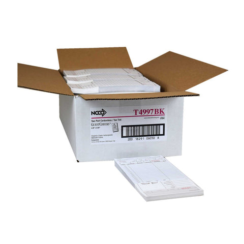 National Checking Company Carbonless Guest Check Board - 2 Part Tan, 15 Line, 4.20 x 8.5 inch -- 2000 per case.