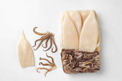 Pana Pesca Fully Cleaned Todarodes Raw Squid Tubes and Tentacles - 5/8 inch Tubes, 2.5 Pound -- 4 per case.