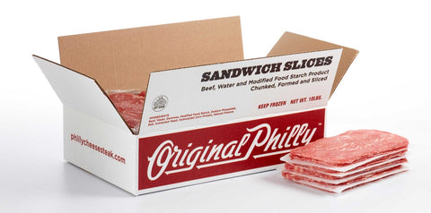 Original Philly Ribeye Seasoned Beef Sandwich Slices, 5 Ounce -- 32 per case.