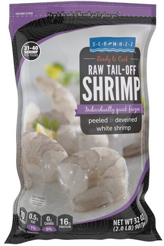 Seamazz 31/40 Peeled and Deveined Tail Off Raw White Shrimp, 2 Pound -- 10 per case.
