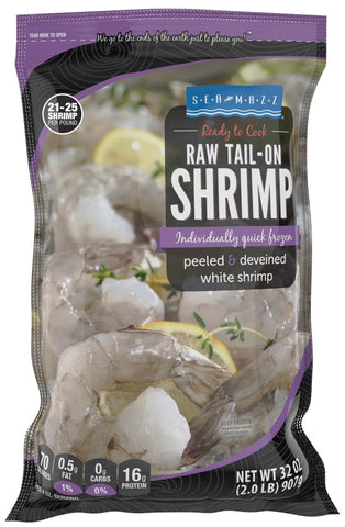 Seamazz 21/25 Peeled and Deveined Tail On Raw White Shrimp, 2 Pound -- 10 per case.