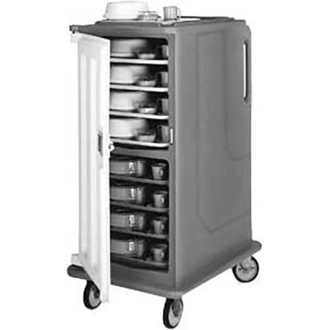 Cambro Granite Green Tall Profile Single Door 2 Compartment 16 Tray Meal Delivery Cart, 28 x 58 1/8 x 36 1/2 inch.