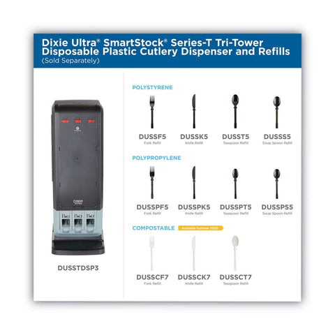 Dixie Smartstock Polystyrene Mediumweight Black Fork for Tri-Tower Cutlery Dispensing System - 40 per cartridge -- 24 cartridges per case