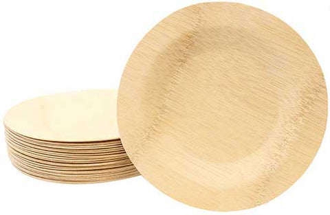Tablecraft Disposable Bamboo Round Plate, 7 inch Diameter - 25 count per pack -- 1 pack per case.