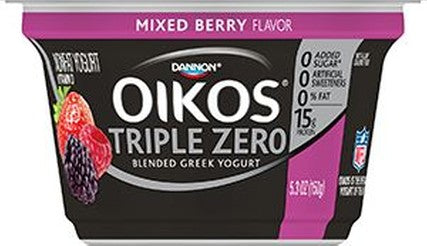 Oikos Organic Triple Zero Mixed Berry Nonfat Greek Yogurt, 5.3 Ounce -- 12 per case.