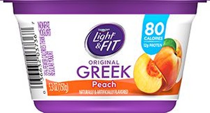 Light and Fit Greek Peach Nonfat Yogurt, 5.3 Ounce -- 12 per case.