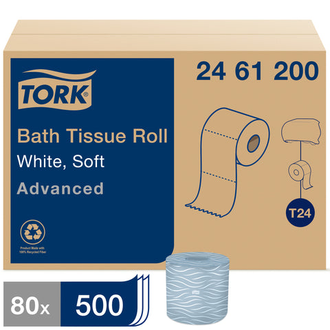Tork Advanced White 2-Ply Paper Bath Tissue Roll, 500 Sheets Roll -- 80 per case