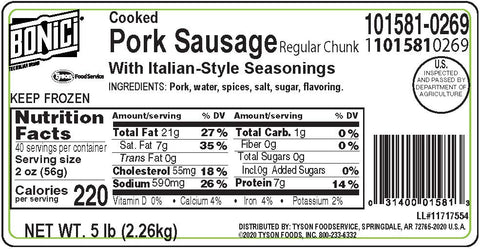 Sausage Pork W/ Italian Style Seasoning Fc 101581-0269
