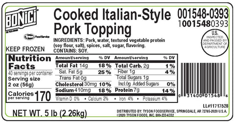 Pizzano Bonici Cooked Italian-Style Pork Topping, 5 Pound -- 2 per case