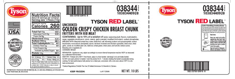 Tyson Red Label Premium Golden Crispy Uncooked Breaded Chicken Boneless Wing, 5 Pound -- 2 per case.