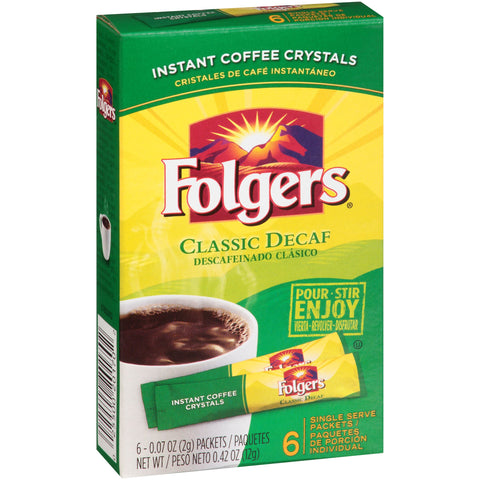Folgers Decaffeinated Instant Coffee, 0.42 Ounce -- 12 per case.