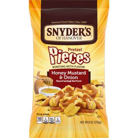 Snyders of Hanover Honey Mustard and Onion Pretzel Pieces, 8 Ounce -- 6 per case.
