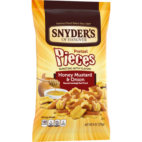 Snyders of Hanover Honey Mustard and Onion Pretzel Pieces, 8 Ounce -- 6 per case.