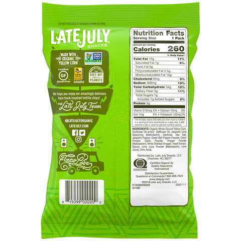 Late July Snacks TORTILLA CHIP JALAPENO LIME GLUTEN FREE NON GMO