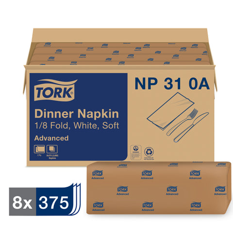 Napkin Dinner 15x16.25 White 2-ply 1/8 Fold