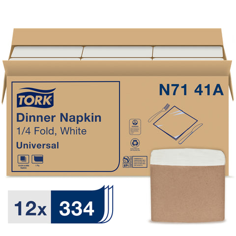 Napkin Dinner 17x17 White 1-ply 1/4 Fold