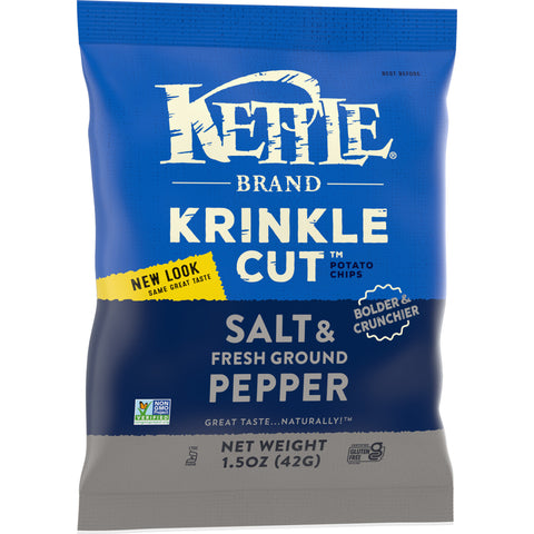 Kettle Brand Krinkle Cut Salt and Fresh Ground Pepper Potato Chips, 1.5 Ounce -- 24 per case.