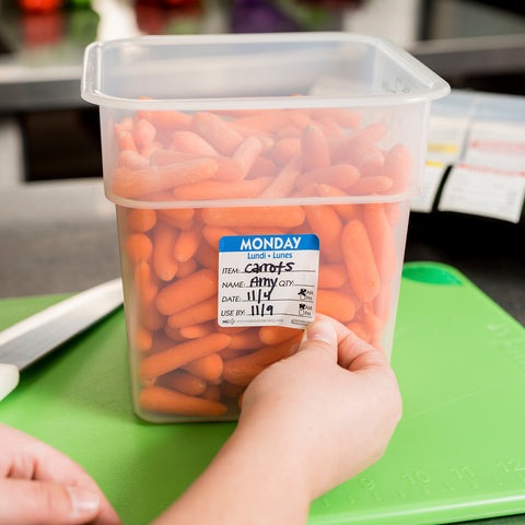 DateIt™ LABEL TRILINGUAL ITEM/DATE/USE BY REMOVABLE BLUE MONDAY 2X2