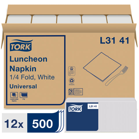 Tork 1 Ply White 1/4 Fold Universal Luncheon Napkin, 13 x 11.5 inch -- 6000 per case