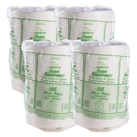 Dart Plastic Dinnerware, Plate, 3-Comp, 10 1/4 inch dia, White, 125/Pack, 4 Packs/Carton