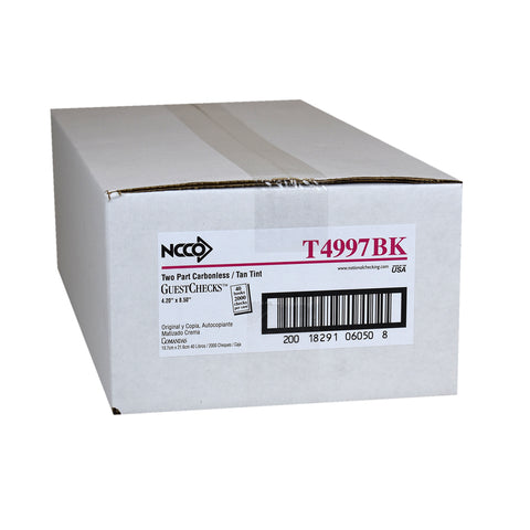 National Checking Company Carbonless Guest Check Board - 2 Part Tan, 15 Line, 4.20 x 8.5 inch -- 2000 per case.