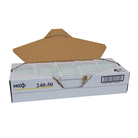 National Checking Company Guest Check Paper - 1 Part Green, 17 Line, 3.5 x 6.75 inch -- 5000 per case.