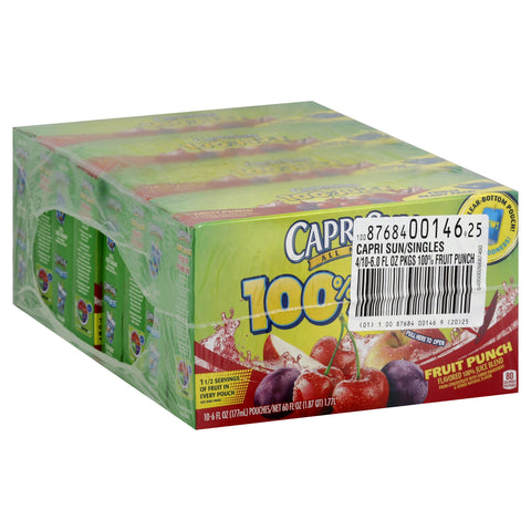 Kraft Capri Sun Fruit Dive Juice, 6 Ounce - 10 per pack -- 4 packs per case.