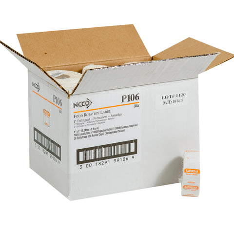 National Checking Company Dateit Orange Trilingual Permanent Label - Saturday, 1 x 1 inch -- 1000 per case.