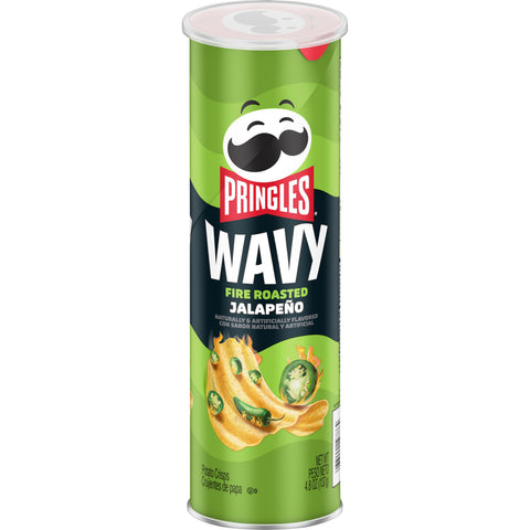 Pringles Wavy Fire Roasted Jalapeno Potato Crisps, 4.8 Ounce -- 8 per case.
