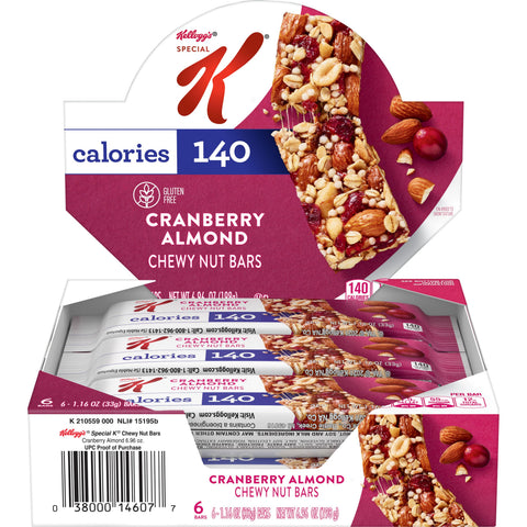 Kelloggs Special K Cranberry Almond Cereal Chewy Nut Bar, 1.16 Ounce -- 72 per case.