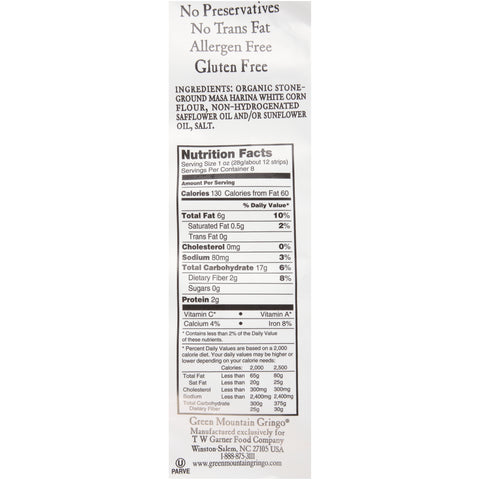 Green Mountain Gringo Organic White Corn Tortilla Strip, 8 Ounce -- 12 per case