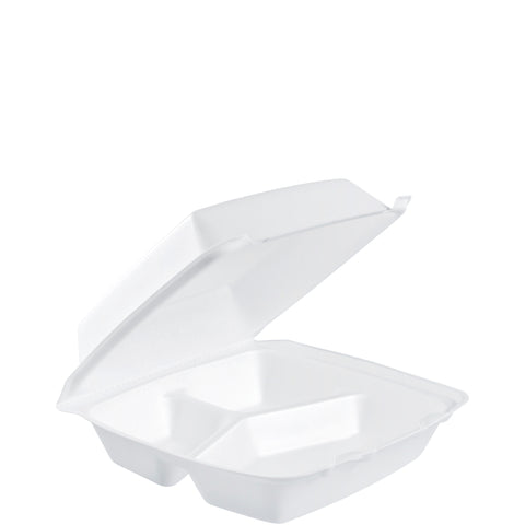 Dart Performer® CONTAINER FOAM WHITE 3 COMPARTMENT HINGED MEDIUM 8X8X3