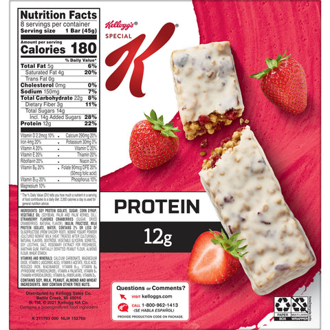 Kelloggs Special K Protein Meal Bar, Strawberry, 1.59oz, 8/Box