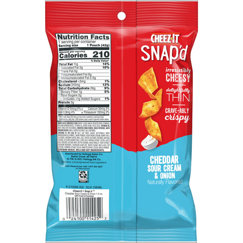 Kelloggs Cheez It Cheddar Sour Cream and Onion Cracker, 1.5 Ounce -- 36 per case.