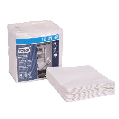 Tork White 1/4 Fold Heavy Duty Paper Wiper, 12.5 x 13 inch - 56 per pack -- 16 packs per case