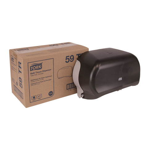 Tork Plastic Smoke Twin Standard Roll Bath Tissue Dispenser, 12.75 x 5.57 x 8.25 inch