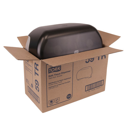 Tork Plastic Smoke Twin Standard Roll Bath Tissue Dispenser, 12.75 x 5.57 x 8.25 inch