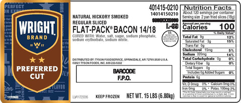 Tyson Wright Brand Natural Texas Smoked Bacon - 14-18 Slices per Pound.