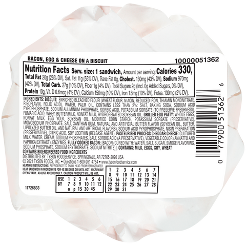 Jimmy Dean Bacon, Egg and Cheese Sandwich Biscuit, 3.6 Ounce -- 12 per case.